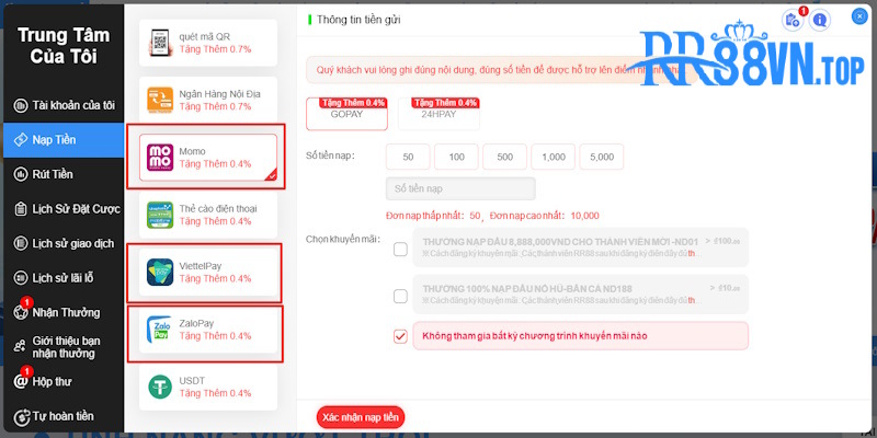 nạp tiền rr88 ví điện tử